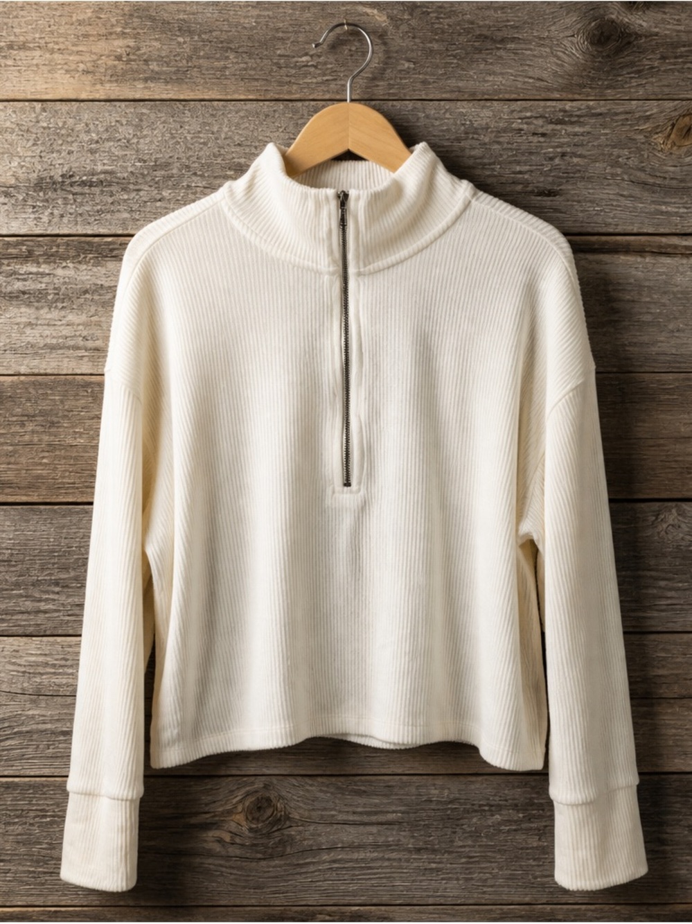 Abercrombie & Fitch Cream Ribbed Half-Zip Turtleneck Sweater